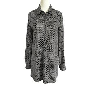 Pleione Black/Multicolor Geometric Collared Shirt Women's Size XS | 26-36